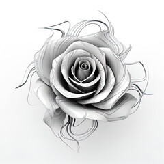 Abstract Rose petals, black and white illustration.