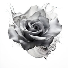 Abstract Rose petals, black and white illustration.