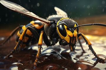 a close up of a bee - obrazy, fototapety, plakaty