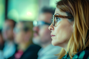 business meeting portrait of a woman with glasses and talking