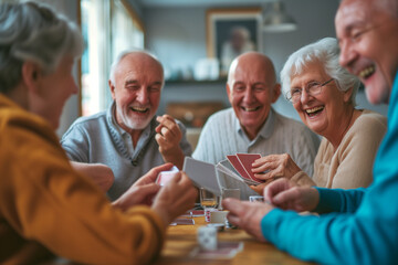 senior men and ladies playing with cards for the first time
