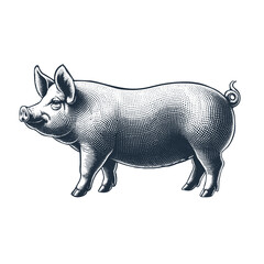 Pig. Vintage stipple woodcut engraving style vector illustration.