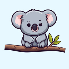 Cute koala on a tree branch, vector cartoon illustration.