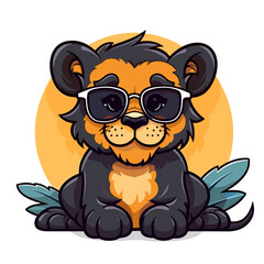 Obraz premium Illustration of a Cute Cartoon Hipster Lion with Sunglasses