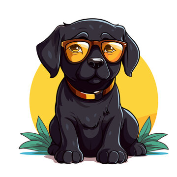 Cute black labrador retriever dog with glasses. Vector illustration