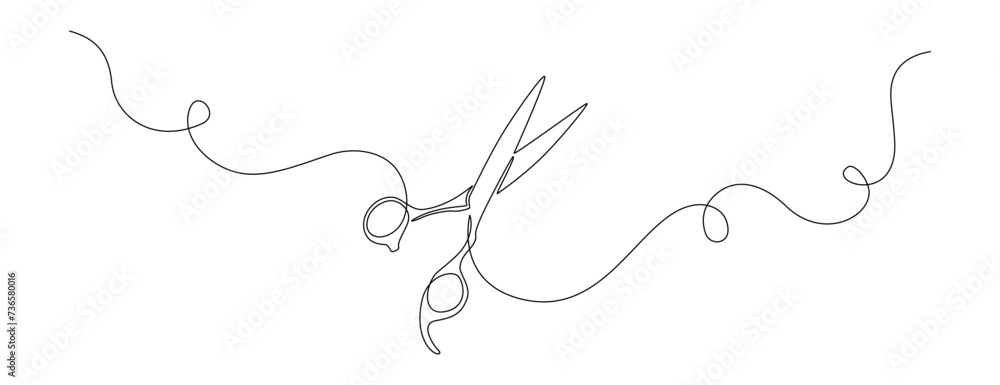 Aufkleber one continuous line drawing of hair scissors. minimalistic web banner and modern logo of barber shop
