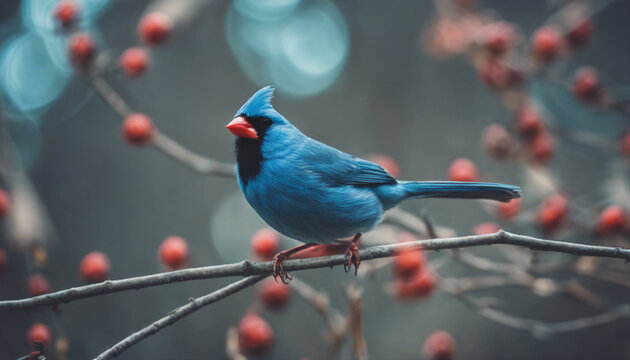 blue cardinal, isolated white background
