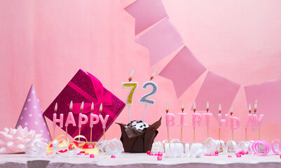 Background card date of birth for a girl  72. Anniversary. Beautiful festive background with...