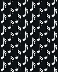 Vector seamless pattern of flat music note isolated on black background