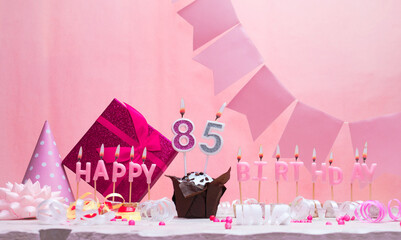 Background card date of birth for a girl  85. Anniversary. Beautiful festive background with...