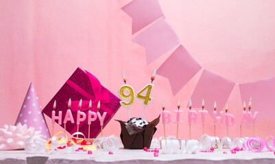 Background card date of birth for a girl  94. Anniversary. Beautiful festive background with...