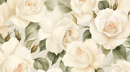 Abstract Background of illustrated Roses. Floral Wallpaper in ivory Colors - obrazy, fototapety, plakaty