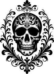 Fototapeta premium skull grim reaper, silhouette flowers ornament decoration, floral vector design. 