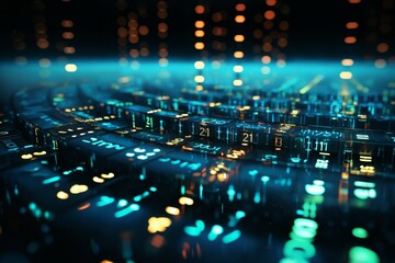 abstract digital background with symbols and graphs on a dark background, the concept of global data and computer information processing