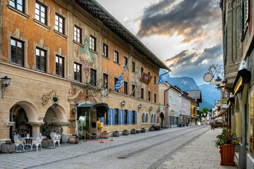 Historic buildings at the old town of Garmisch-Partenkirchen - 736582884