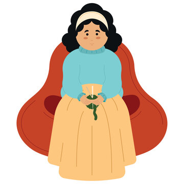 relaxed woman knitting Hygge concept Vector illustration