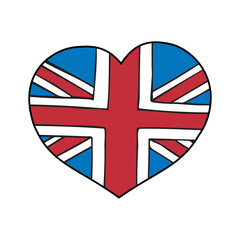 Vector hand drawn doodle sketch colored Great Britain flag heart isolated on white background