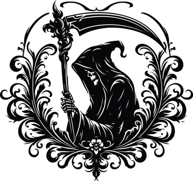 recommend clip art: grim reaper, skull, silhouette flowers ornament decoration, floral vector design. 