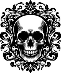 grim reaper, skull, silhouette flowers ornament decoration, floral vector design. 