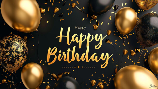 An image featuring "Happy Birthday" in classic, elegant gold foil lettering,