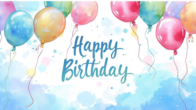 An image of "Happy Birthday" written in soft, flowing watercolor brush strokes, 