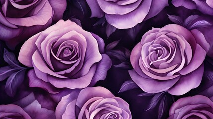 Abstract Background of illustrated Roses. Floral Wallpaper in purple Colors