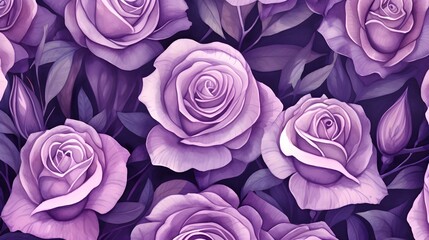 Abstract Background of illustrated Roses. Floral Wallpaper in purple Colors