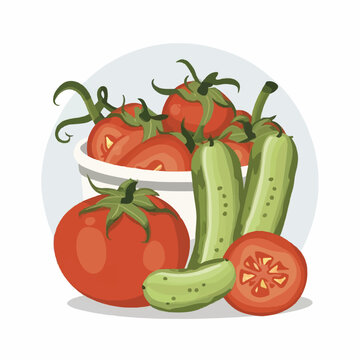 Fresh Garden Tomatoes & Cucumbers Icon Illustration  