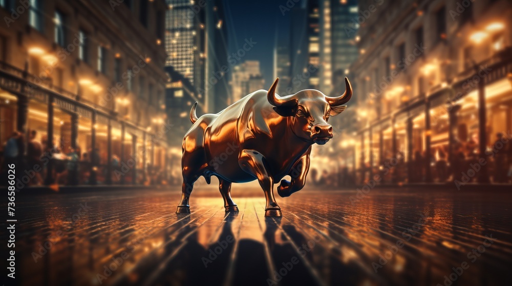 Poster financial and business abstract background with stock graph chart and bull concept traders concept