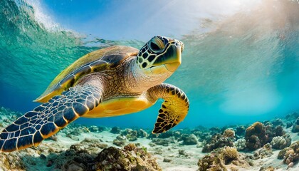 green turtle swimming - Powered by Adobe