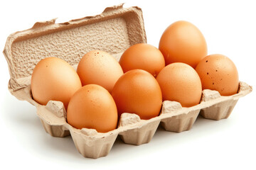 A carton of fresh free range eggs on a white background