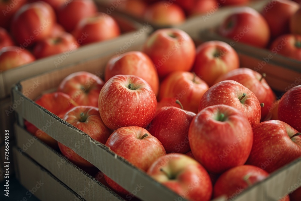 Poster delivery of farm apples from the orchard. backdrop with selective focus and copy space