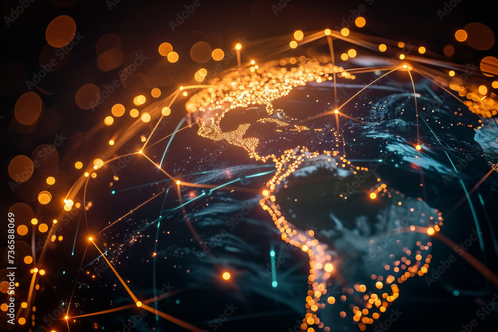 Poster abstract global digital technology. background for design with selective focus and copy space.