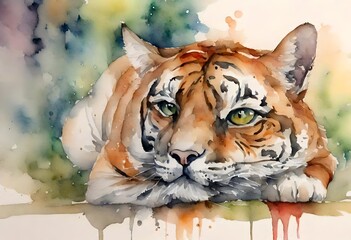 siberian tiger in the water watercolour painting 