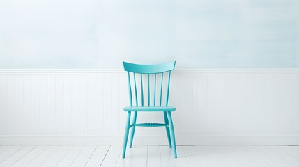 Elegant blue Chair in a light Room. Blank Wall for Mockup Templates