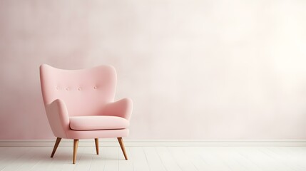 Elegant blush Chair in a light Room. Blank Wall for Mockup Templates