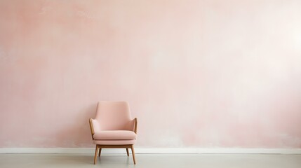 Elegant blush Chair in a light Room. Blank Wall for Mockup Templates