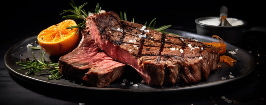 Grilled beef with rosemary. meat like tomahawk