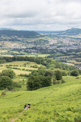 Hiker Backpacker on the mountain of Abergavenny, wales, England, summer outdoor