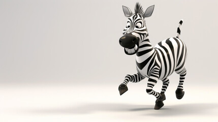 A playful cartoon zebra, 3D rendered in a happy pose, isolated on a white background with a distinctive design. - obrazy, fototapety, plakaty