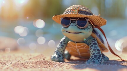 Fototapeta na wymiar Cute character 3D image of a friendly turtle 