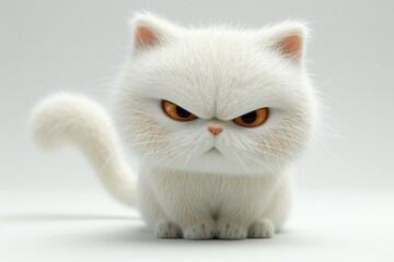 Fluffy cartoon white cat, isolated background, character design