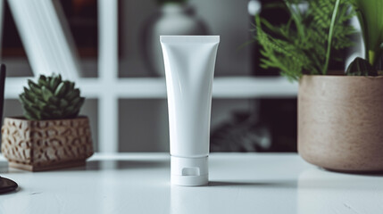 A refined, empty oval white hand cream tube on a white surface, ideal for a stylish and customizable mockup.