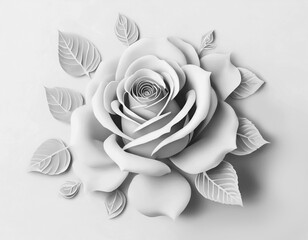 White paper rose, digital illustration, paper cut art