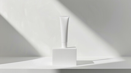 A slender cylindrical white hand cream tube standing on a white surface, sleek and ready for customization.