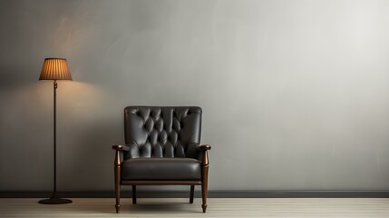 Elegant dark brown Chair in a light Room. Blank Wall for Mockup Templates