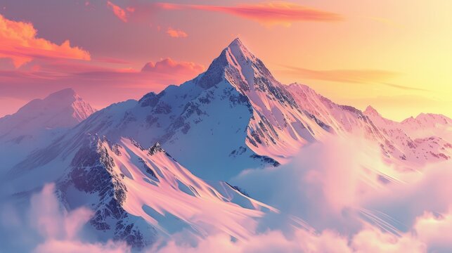 Dawn over the snow capped mountains. Snowy mountain peak at dawn. Sunrise in mountains. Mountain sunrise landscape --ar 16:9 --v 6 Job ID: 5c00d75a-3d18-477c-9990-8963101f84a8