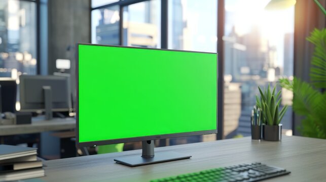 Desktop Computer Monitor with Mock Up Green Screen
