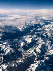 aerial view of snow covered mountains