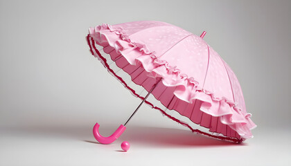 Pink toy romantic umbrella with ruffles isolated on white background